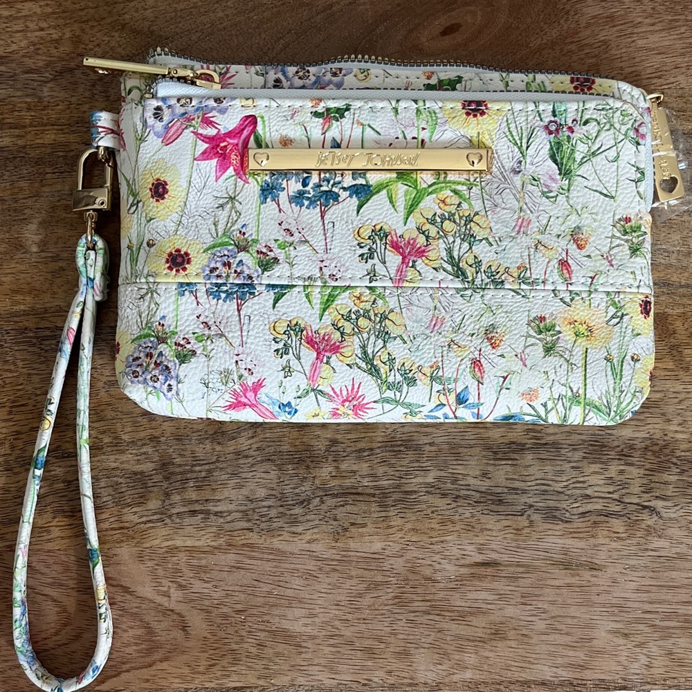 Betsy Johnson Floral Wristlet Clutch - Multicolor Floral on White